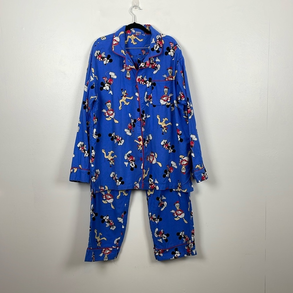 Disney & Friends Cotton 2 Piece Pajama Set Mens XL Button Down Wide Leg Pockets